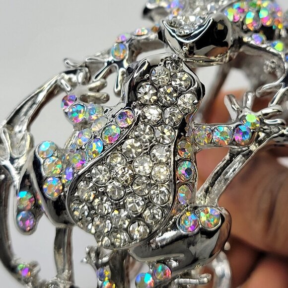 Silver Rhinestone Frog Lovers Cuff Bracelet - Picture 12 of 16